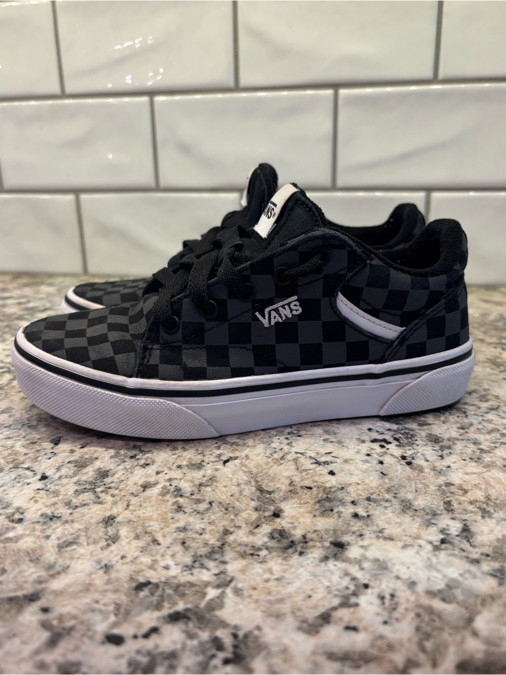 Vans Kids Youth Size 1 Black & Grey Checkerboard Sneakers